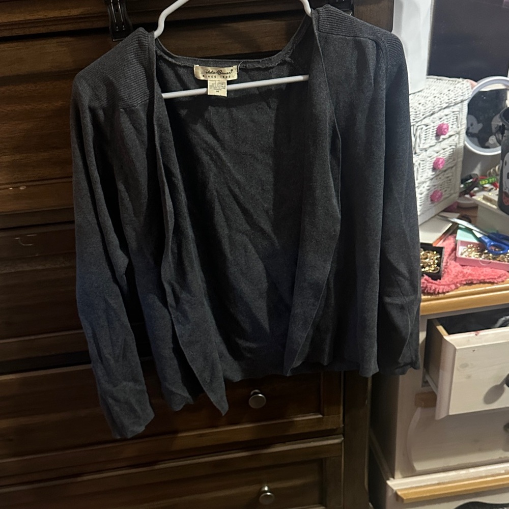 Eddie Bauer Charcoal Open Front Cardigan